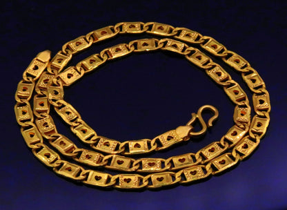 Handmade 22KT yellow gold Nawabi chain necklace with 5mm diamond cut design, unisex jewelry from TRIBAL ORNAMENTS.