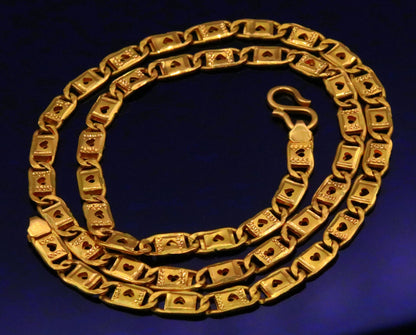 Handmade 22K yellow gold Nawabi chain necklace with diamond cut design, 5mm width, unisex jewelry from Tribal Ornaments.