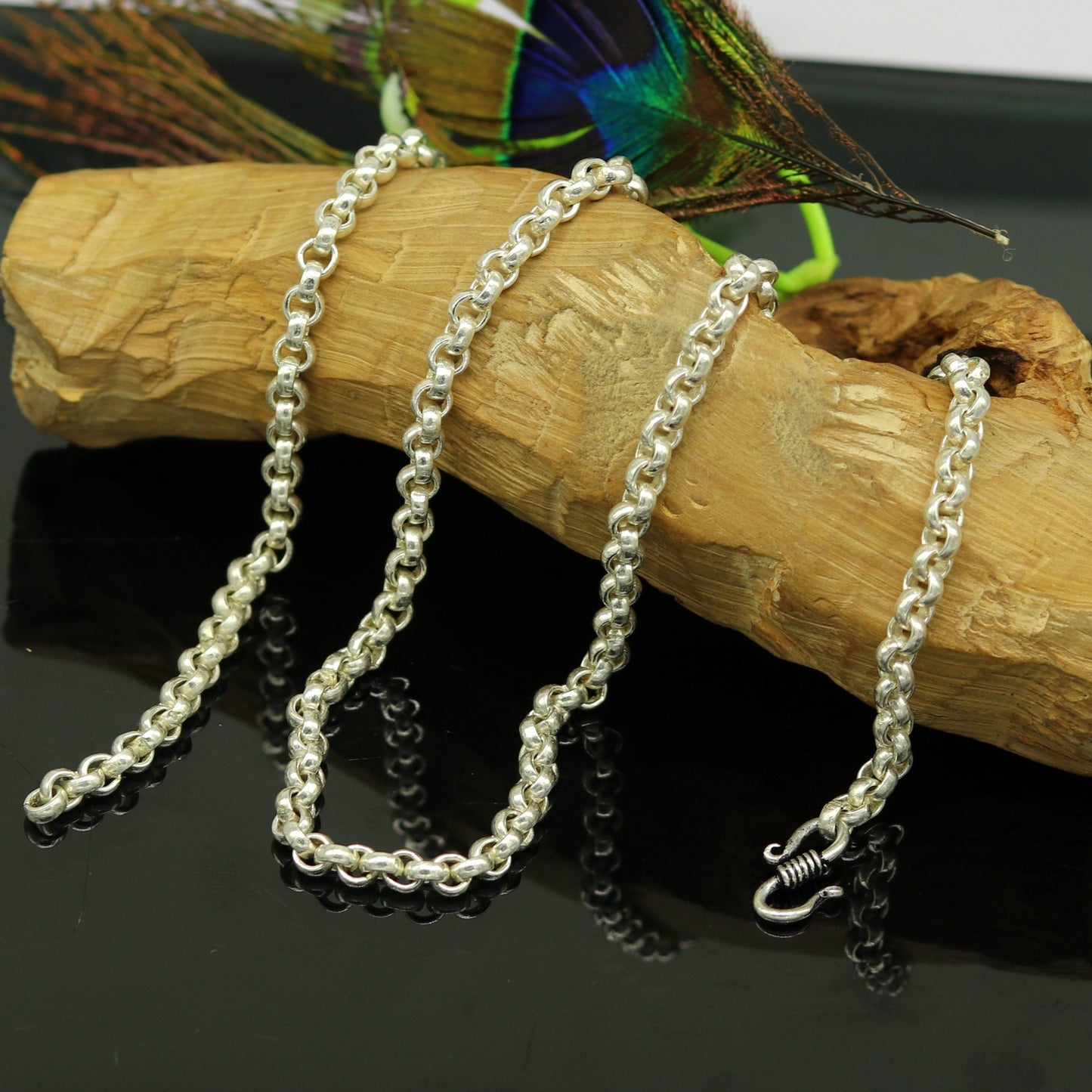 24" solid silver handmade gorgeous rolo chain necklace, excellent customized stylish belly dance necklace jewelry unisex nec59 - TRIBAL ORNAMENTS