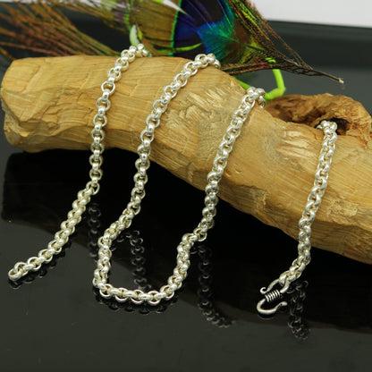 24-inch solid silver rolo chain necklace by TRIBAL ORNAMENTS, stylish unisex belly dance jewelry with handcrafted design.
