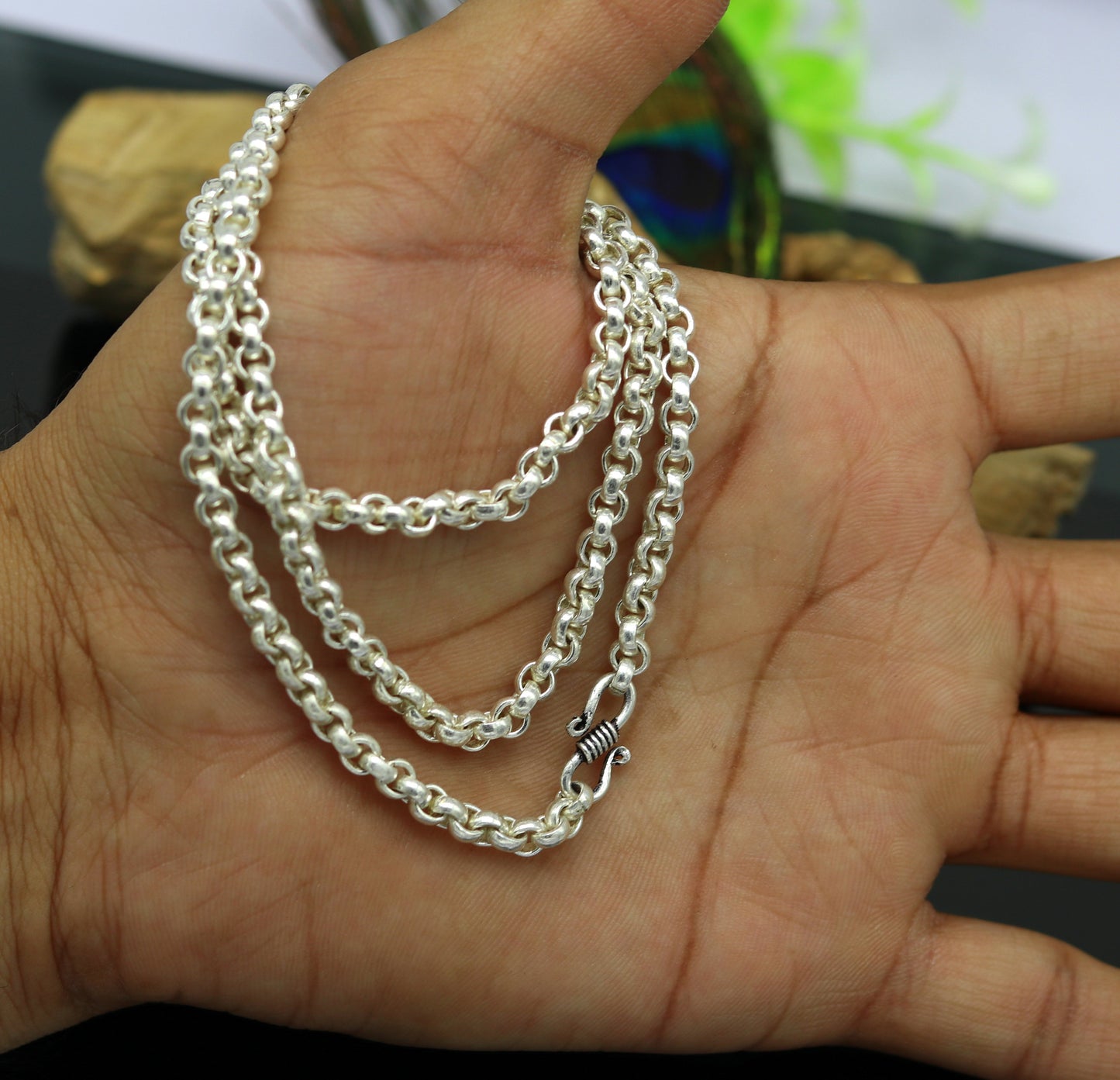 24" solid silver handmade gorgeous rolo chain necklace, excellent customized stylish belly dance necklace jewelry unisex nec59 - TRIBAL ORNAMENTS