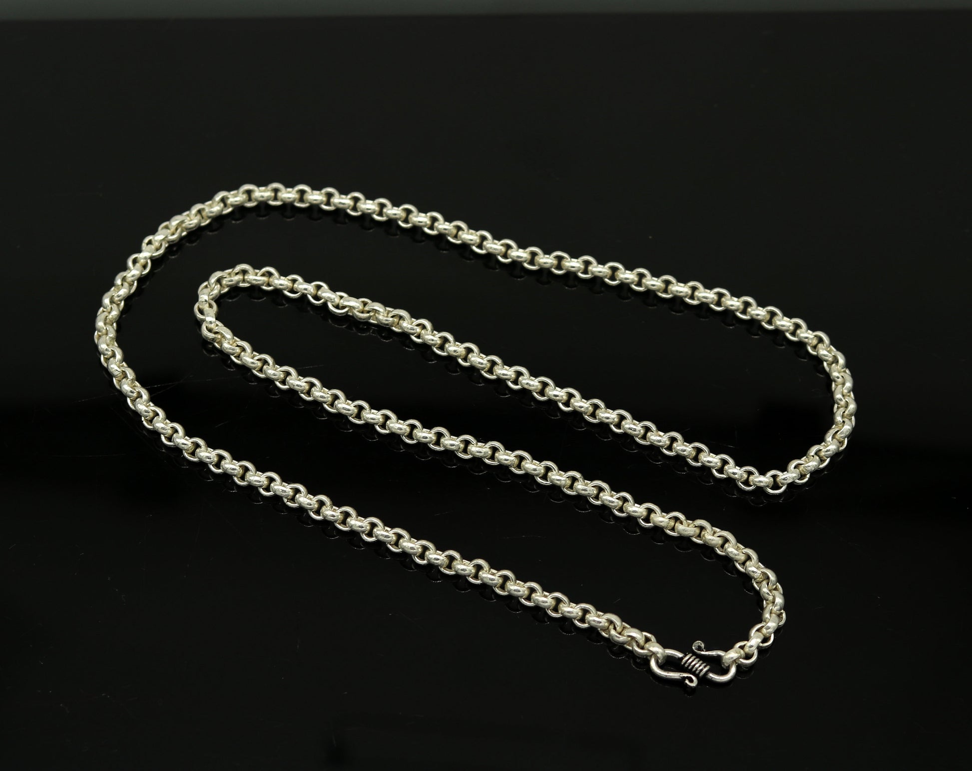 24" solid silver handmade gorgeous rolo chain necklace, excellent customized stylish belly dance necklace jewelry unisex nec59 - TRIBAL ORNAMENTS