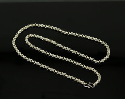 24-inch solid silver Rolo chain necklace by Tribal Ornaments, stylish belly dance jewelry, unisex and handmade.