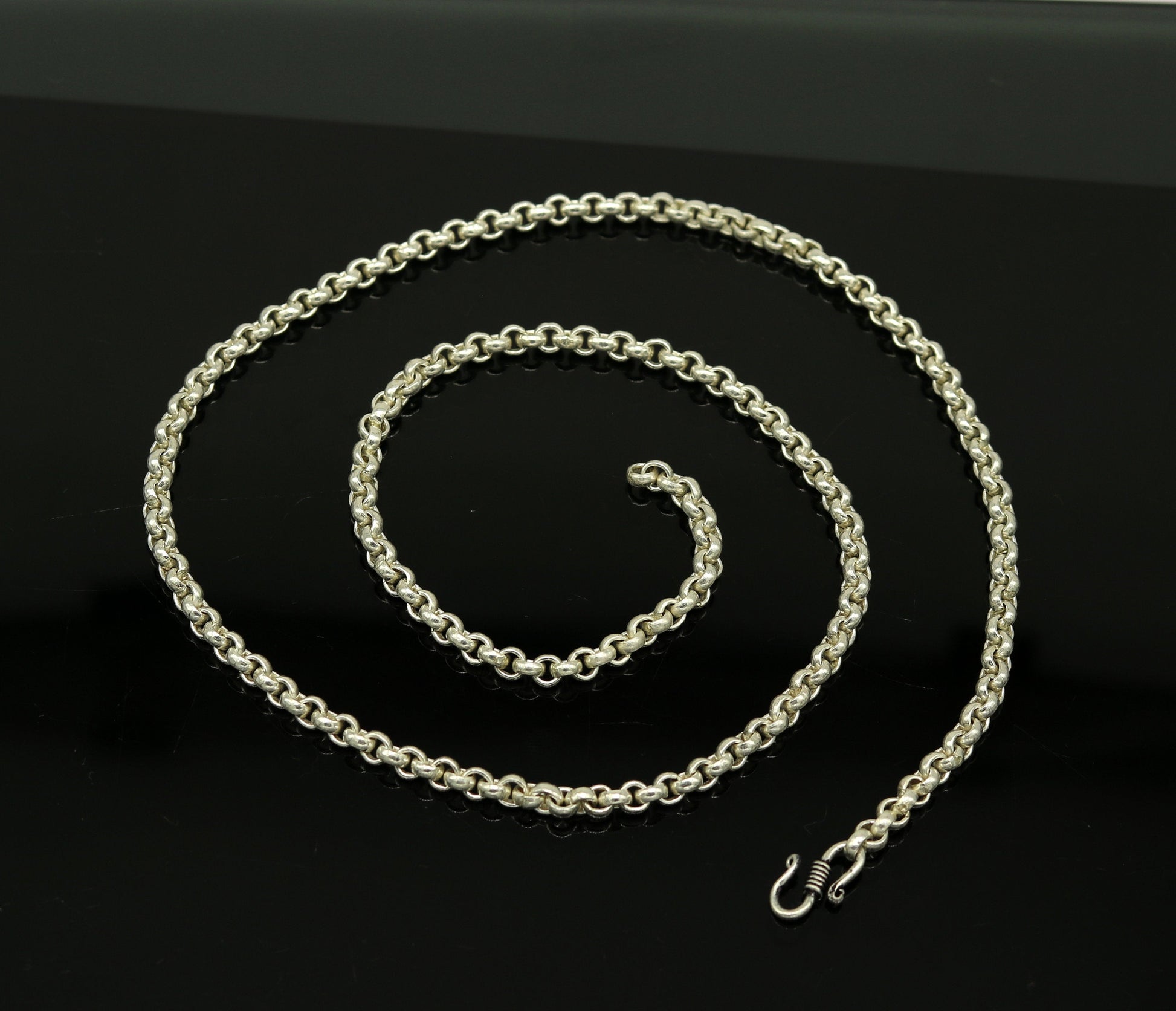 24" solid silver handmade gorgeous rolo chain necklace, excellent customized stylish belly dance necklace jewelry unisex nec59 - TRIBAL ORNAMENTS