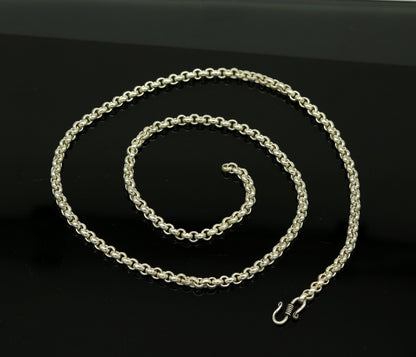 24-inch solid silver Rolo chain necklace by Tribal Ornaments, stylish unisex belly dance jewelry with handmade craftsmanship.