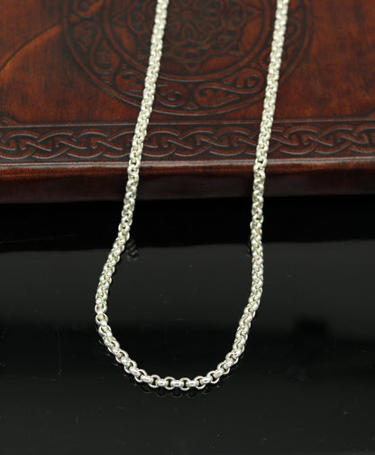 24-inch solid silver Rolo chain necklace by Tribal Ornaments, stylish unisex belly dance jewelry with handcrafted design.