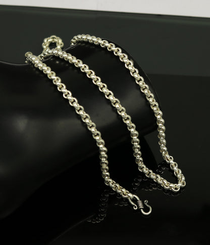 24-inch solid silver rolo chain necklace by TRIBAL ORNAMENTS, stylish unisex belly dance jewelry with a handmade, customized design.