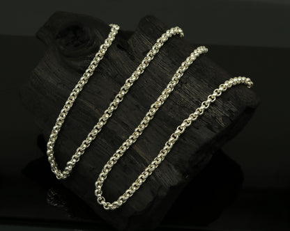 24-inch solid silver rolo chain necklace by TRIBAL ORNAMENTS, stylish handmade belly dance jewelry, unisex and customizable.