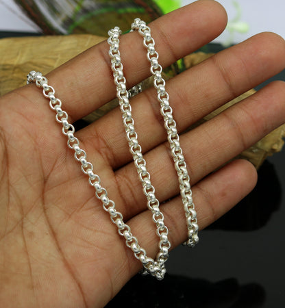 24-inch solid silver rolo chain necklace by Tribal Ornaments, stylish unisex belly dance jewelry, handmade and customized.