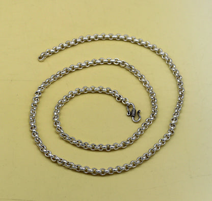 24-inch solid silver rolo chain necklace by TRIBAL ORNAMENTS, stylish unisex belly dance jewelry with handcrafted design.