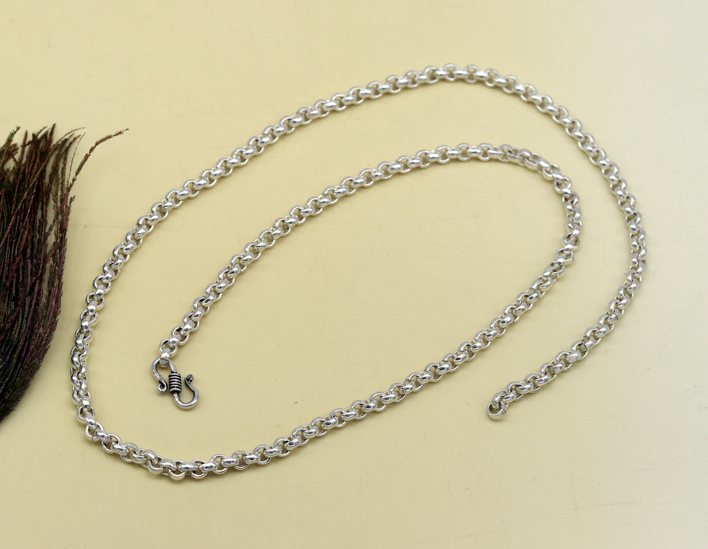 24" solid silver handmade gorgeous rolo chain necklace, excellent customized stylish belly dance necklace jewelry unisex nec59 - TRIBAL ORNAMENTS