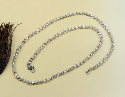 24-inch solid silver rolo chain necklace by TRIBAL ORNAMENTS, stylish unisex belly dance jewelry with intricate handmade design.