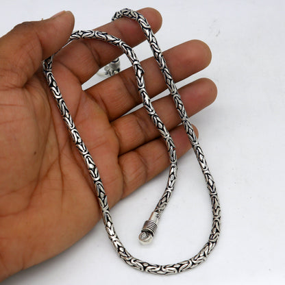 Sterling silver Byzantine chain necklace by TRIBAL ORNAMENTS, 18-inch handmade vintage design, heavy and luxurious men's jewelry.
