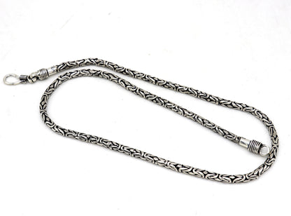 925 sterling silver Byzantine design chain necklace by Tribal Ornaments, 18-inch heavy vintage men's jewelry with intricate handmade craftsmanship.