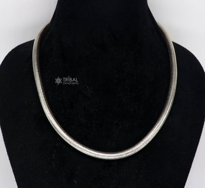 Solid 925 sterling silver snake chain necklace, 18 inches long, 6mm wide, handmade vintage jewelry by Tribal Ornaments.