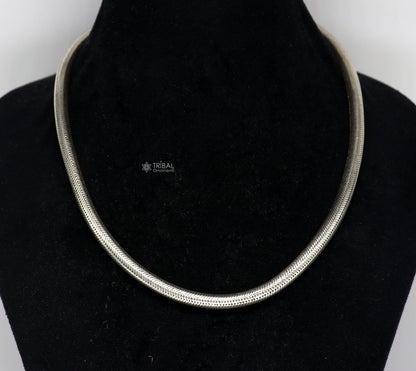 Sterling silver snake chain necklace, 6mm thick, 18-24 inches long, handmade by TRIBAL ORNAMENTS, vintage stylish jewelry.