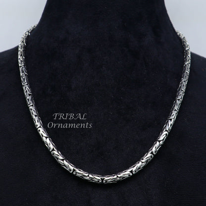 Vintage 925 solid Byzantine design chain necklace by TRIBAL ORNAMENTS, 18-inch heavy 4mm handmade jewelry with intricate detailing.