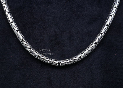 925 solid vintage Byzantine design chain necklace, 18 inches, heavy 4mm, handcrafted luxury jewelry by TRIBAL ORNAMENTS.