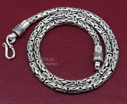 925 solid vintage Byzantine design chain necklace, 4mm heavy gold-tone jewelry by TRIBAL ORNAMENTS for luxury royal gifting.