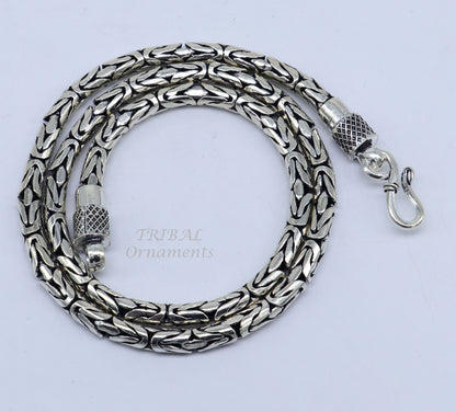 925 solid vintage Byzantine design chain necklace by TRIBAL ORNAMENTS, 18-inch heavy 4mm jewelry with intricate detailing.