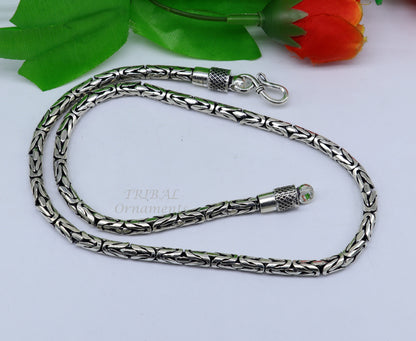 925 solid vintage Byzantine design chain necklace, heavy 4mm, handmade luxury jewelry by TRIBAL ORNAMENTS, 18-inch length.