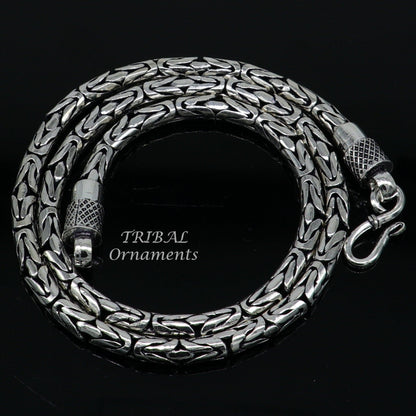 925 solid vintage Byzantine design chain necklace by TRIBAL ORNAMENTS, 18-inch heavy 4mm handmade jewelry with intricate details.