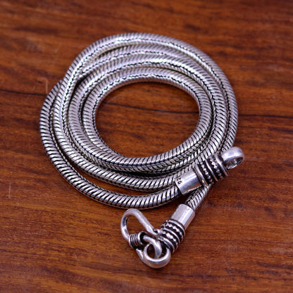 925 silver snake chain necklace with vintage tribal design, 18 to 24 inches, oxidized finish, screw closure, handmade tribal jewelry