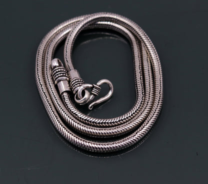 925 sterling silver snake chain necklace with vintage tribal oxidized silver design, 18 to 24 inches with pendant, handcrafted jewelry.