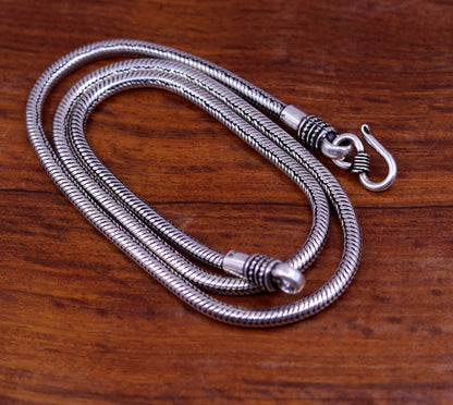 Sterling silver snake chain necklace with pendant, 18-24 inches, vintage tribal design, oxidized silver, handmade jewelry by Tribal Ornaments.