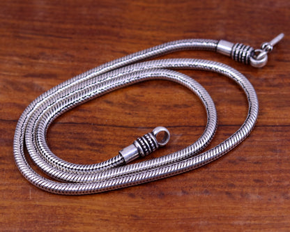 925 sterling silver snake chain necklace with vintage tribal design, 18 to 24 inches, oxidized silver pendant chain by TRIBAL ORNAMENTS