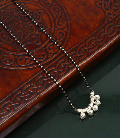 925 sterling silver black beads chain necklace, gorgeous small jingling bells design pendant, traditional style chain beaded necklace set226 - TRIBAL ORNAMENTS