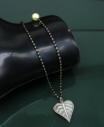 925 silver black beads chain with leaf pendant, traditional tribal style mangalsutra set by TRIBAL ORNAMENTS