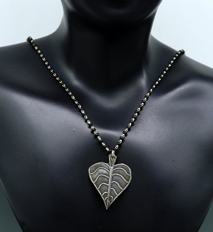 925 silver black beads chain with tree leaf pendant, traditional mangalsutra necklace by TRIBAL ORNAMENTS with intricate design