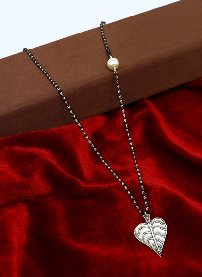 925 sterling silver black beads chain with tree leaf pendant, traditional tribal mangalsutra set by TRIBAL ORNAMENTS