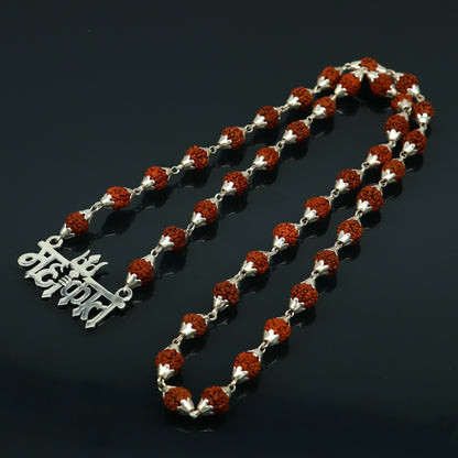 925 sterling silver customized Rudraksha beaded Mahakaal Shiva pendant necklace, best blessing divine necklace from india set191 - TRIBAL ORNAMENTS