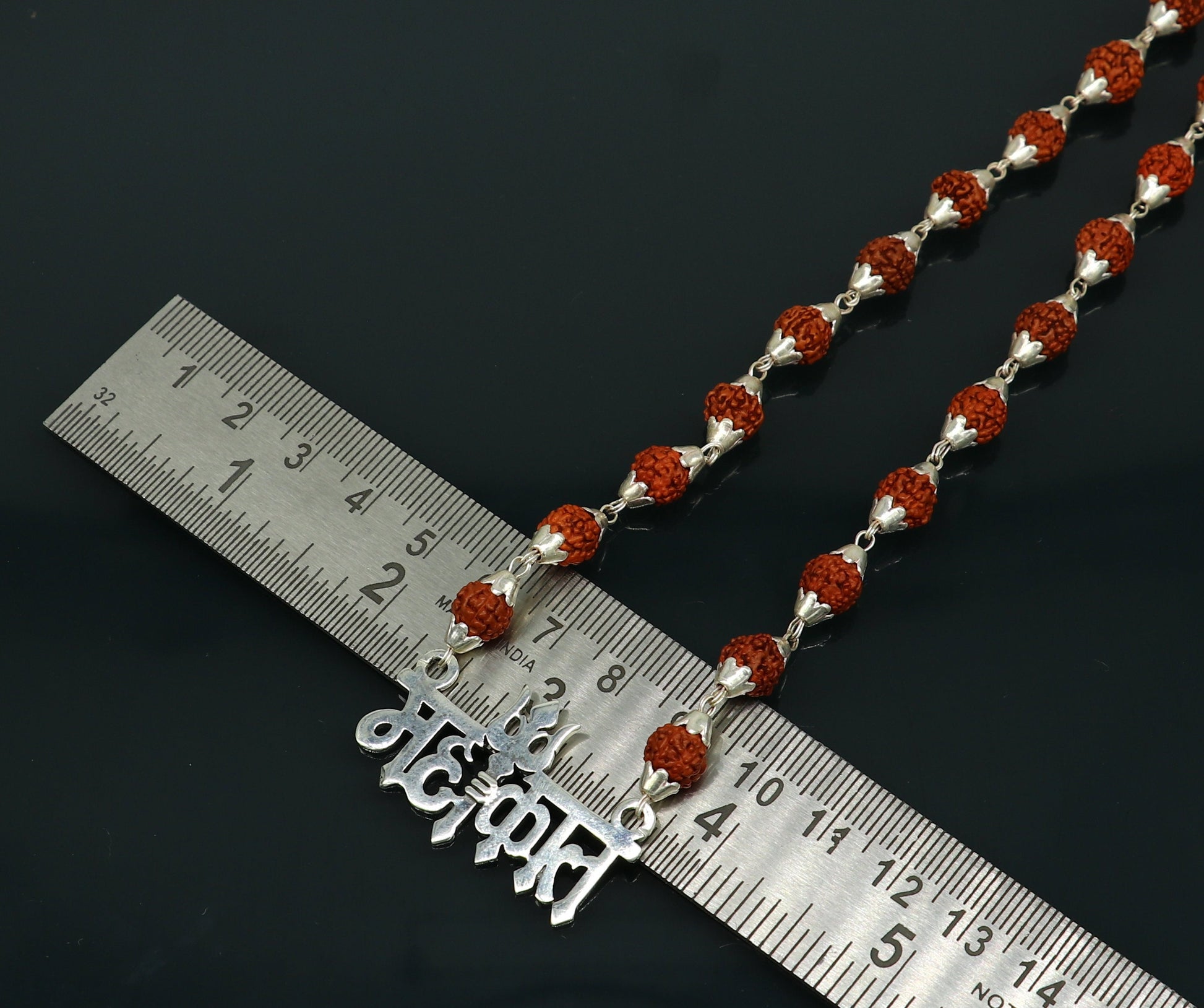 925 sterling silver customized Rudraksha beaded Mahakaal Shiva pendant necklace, best blessing divine necklace from india set191 - TRIBAL ORNAMENTS