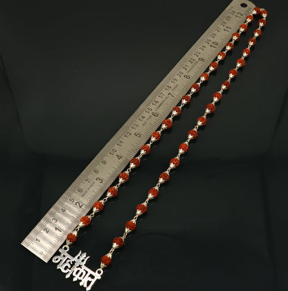 925 sterling silver customized Rudraksha beaded Mahakaal Shiva pendant necklace, best blessing divine necklace from india set191 - TRIBAL ORNAMENTS