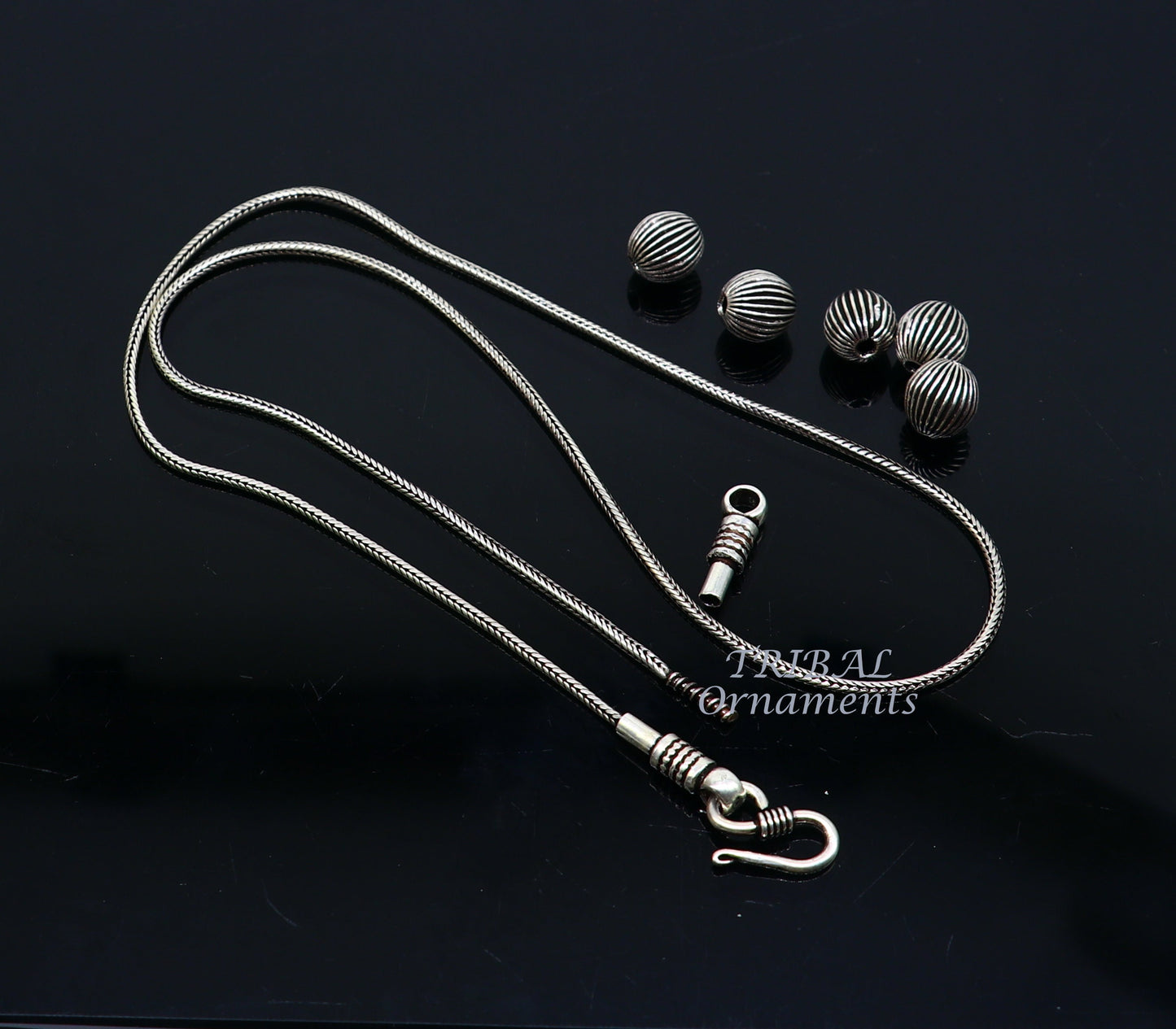 925 sterling silver customized stylish beaded necklace, excellent brides gifting wedding anniversary necklace tribal jewelry set460 - TRIBAL ORNAMENTS