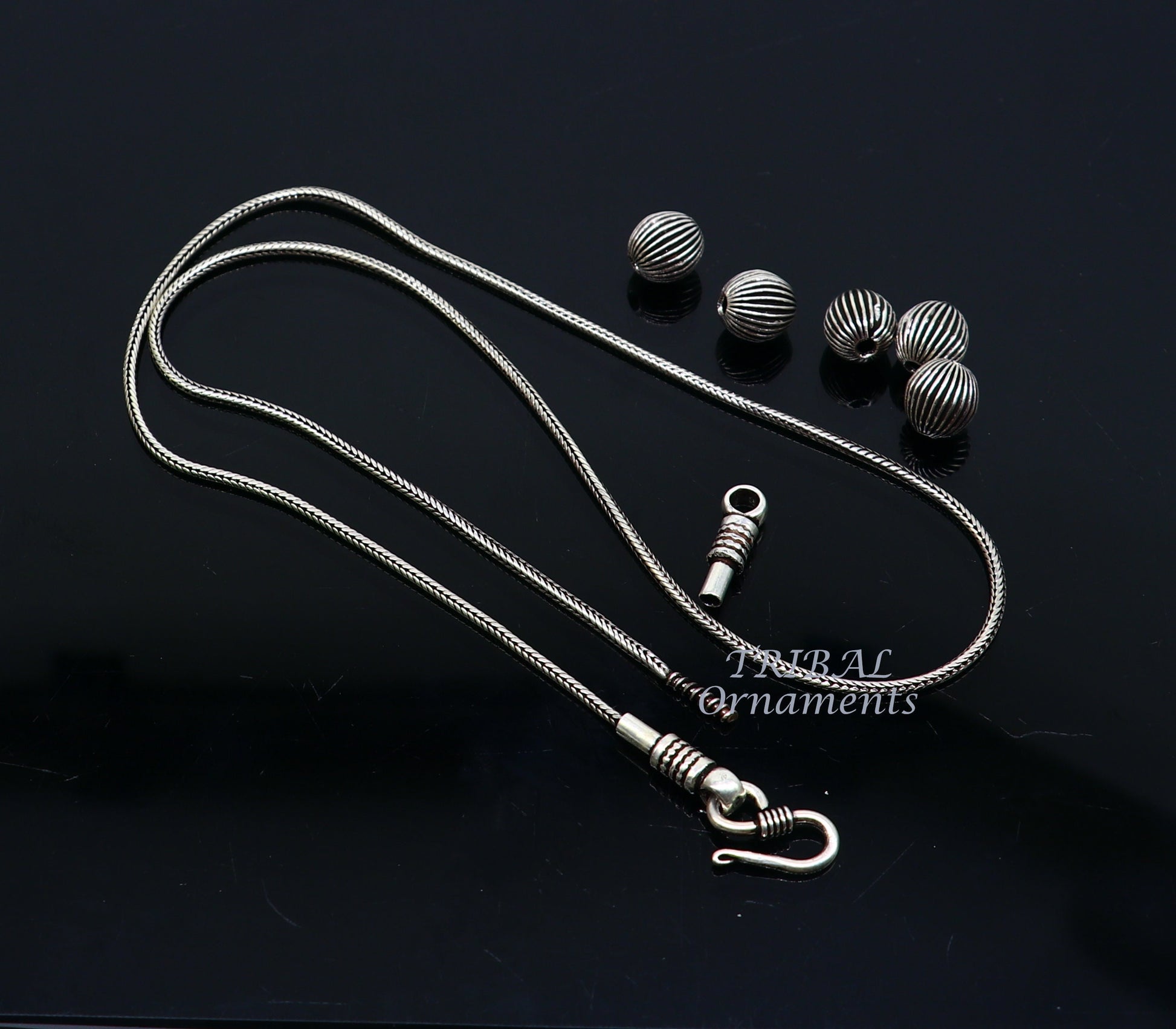 925 sterling silver customized stylish beaded necklace, excellent brides gifting wedding anniversary necklace tribal jewelry set460 - TRIBAL ORNAMENTS