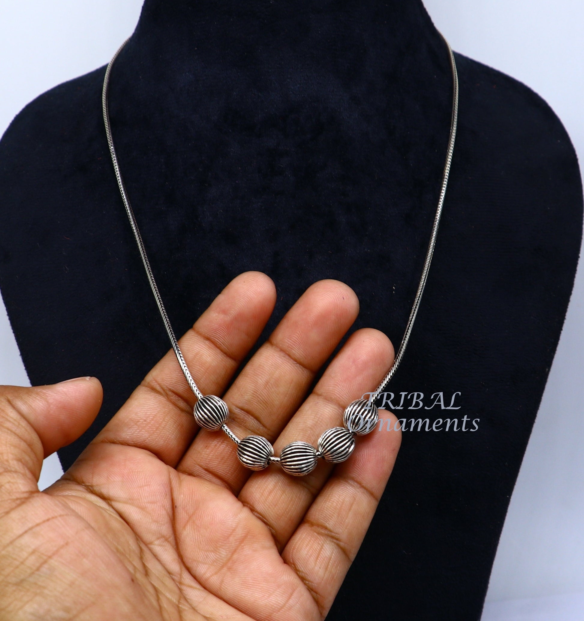 925 sterling silver customized stylish beaded necklace, excellent brides gifting wedding anniversary necklace tribal jewelry set460 - TRIBAL ORNAMENTS