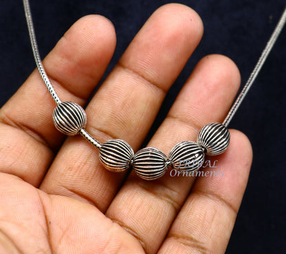 Sterling silver beaded necklace by TRIBAL ORNAMENTS, 18 inches, stylish tribal jewelry set for brides or anniversary gifts.