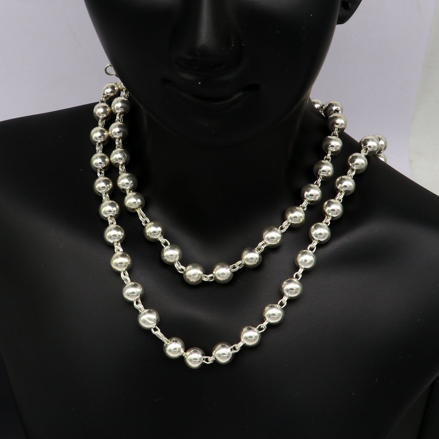 925 sterling silver handmade beaded chain necklace, exclusivr 19.5 inches long unisex best gifting necklace daily use jewelry nch12 - TRIBAL ORNAMENTS