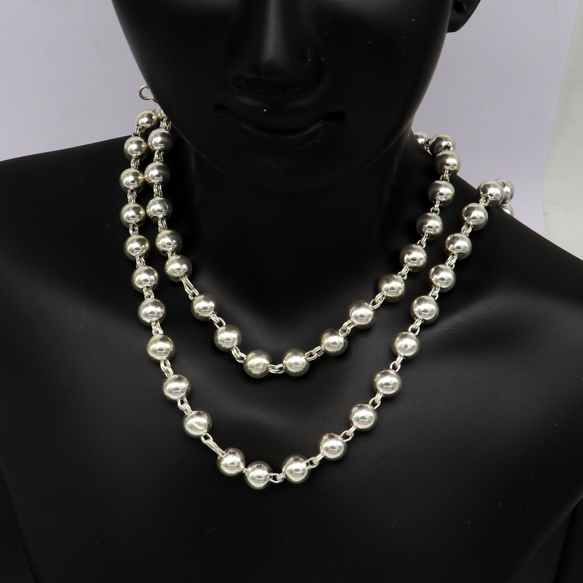 925 sterling silver handmade beaded chain necklace, exclusivr 19.5 inches long unisex best gifting necklace daily use jewelry nch12 - TRIBAL ORNAMENTS