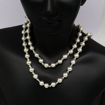 925 sterling silver handmade beaded chain necklace by TRIBAL ORNAMENTS, 18-inch unisex jewelry with versatile daily wear style