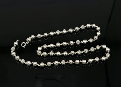 925 sterling silver handmade beaded chain necklace, unisex, 18 inches long, featuring intricate beaded design for daily wear or gifting