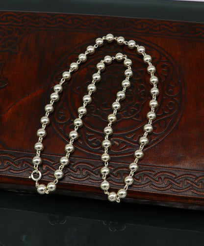 Handmade 925 sterling silver beaded chain necklace by Tribal Ornaments, 18 inches long, unisex daily wear jewelry, perfect for gifting.