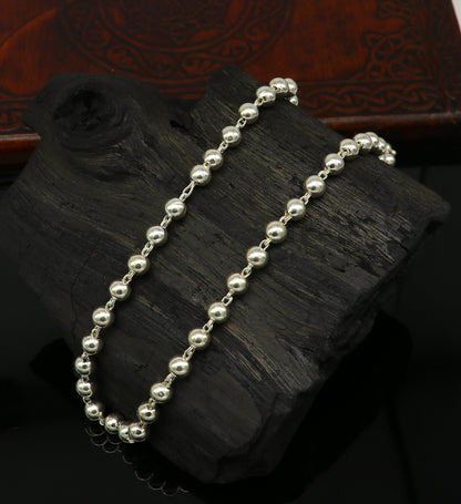 925 sterling silver handmade beaded chain necklace by TRIBAL ORNAMENTS, 18-inch unisex jewelry for daily wear or gifting