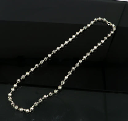 925 sterling silver handmade beaded chain necklace, unisex design, 18 inches long, perfect for daily wear and gifting by TRIBAL ORNAMENTS.