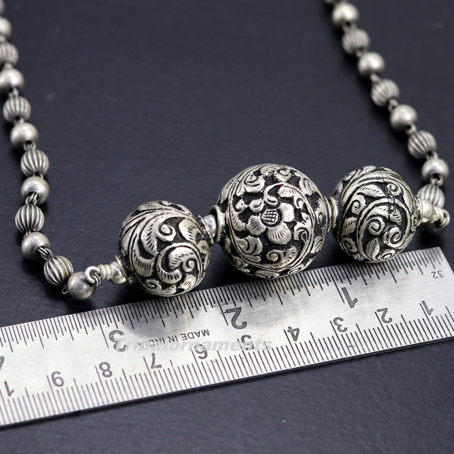925 sterling silver handmade beaded necklace with intricate chitai work, vintage tribal belly dance and bridal jewelry set.