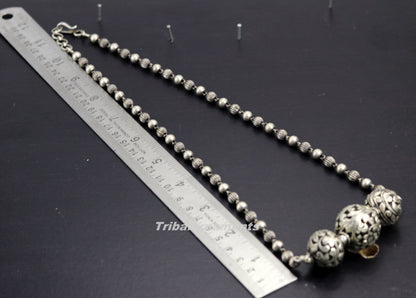 925 sterling silver handmade beaded necklace with intricate chitai work, vintage tribal design for belly dance or bridal jewelry.